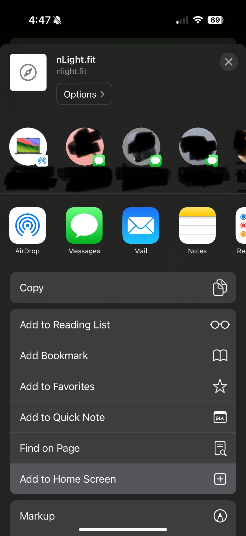 Select Add to Home Screen
